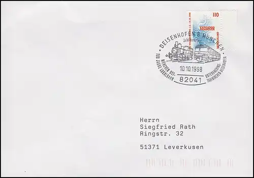 Lokalbahn München Ost & E-Lok & Dampflok, Brief SSt Deisenhofen 10.10.1998