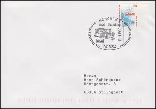 BSW Eisenbahnphilatelie & Diesellok, Brief SSt München 10.1.1999