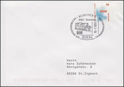 BSW Railphilatelie & Einellok, Lettre SSt Munich 10.1.1999