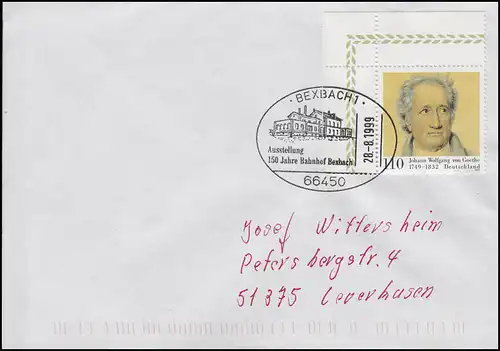 150 ans de gare de Bexbach, lettre SSt BEXbach 28.8.1999