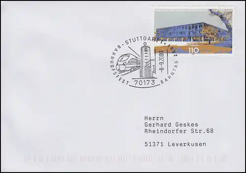 Journée ferroviaire Stuttgart 2001 & ICE et gare ferroviaire, lettre SSt Stuttgart 8.9.2001