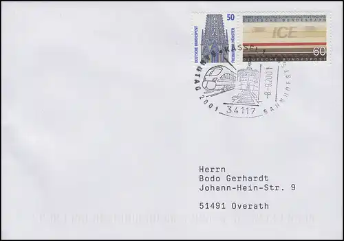 Jour de la voie ferrée Kassel 2001 & ICE & Bergpark Wilhelmshöhe, Lettre SSt KaSsel 8.9.2001