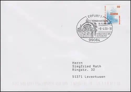 Gare centrale d'Erfurt, lettre SSt Erfur t 10. Thuringe Exposition 8.4.2000