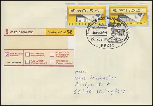 Bahnhofsfest Montabaur & ICE, R-Brief Montabaur 27.7.07 + Einlieferungsschein