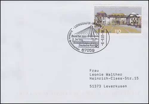 Bahntag 2001 & ICE, Brief SSt Ludwigshafen am Rhein 8.9.01