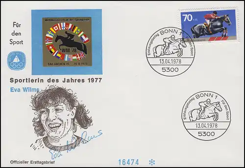 Eva Wilms / Cinq-Champeuse - Sportrice de 1977, FDC Saut à la course 1978