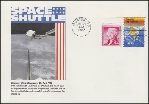 USA: Space Shuttle Columbia avec bras de griffe commandé par ordinateur, couverture 1982