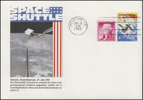 USA: Space Shuttle Columbia avec bras de préhension robotisé, Lettre de bijoux 1982