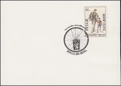 Belgien SSt Radrennen Büssel - Nordkapp mit 1807 Schule auf Karte BRÜSSEL 4.7.75