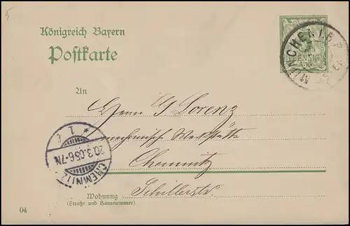 Bayern P 66/06 chiffre 5 pf. vert DV: 04, MÜNCHEN 20.3.05 vers CHEMNITZ 20.03.05