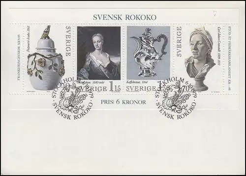 Suède Bloc 7 Rococo suédois avec n° 7 Blanko-FDC ESSt Stockholm 6.10.79