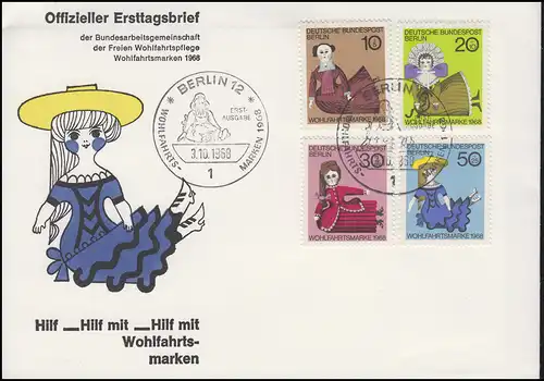 322-325 Wofa: Historische Puppen, Satz auf Schmuck-FDC ESSt Berlin 3.10.1968