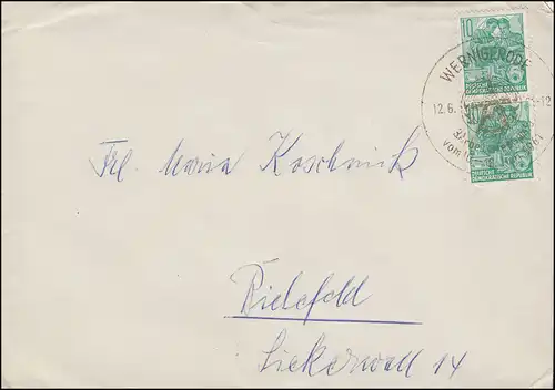 704 Plan quinquennal 10 p. 100 paire MeF Bf. SSt WERNIGERODE 12.6.61 n. Bielefeld