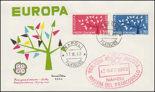 Italie 1113-1114 Europe / CEPT 1962 sur Bijoux FDC Naples / Napoli 17.9.62