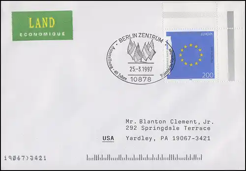 1791 EUROPA Europa-Fahne, EF Brief SSt Berlin 40 Jahre Römische Verträge 25.3.97