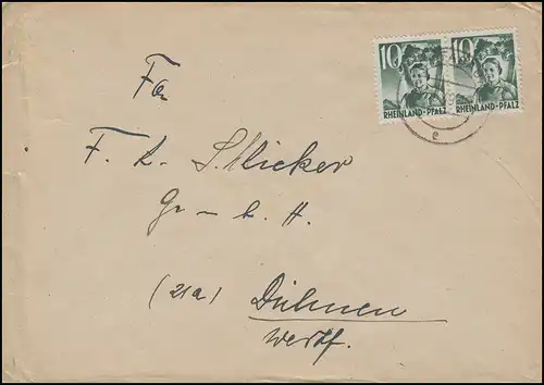 37 Cinéma 10 Pf Paire MeF Lettre MONTABAUR 14.5.49 selon Dülmen