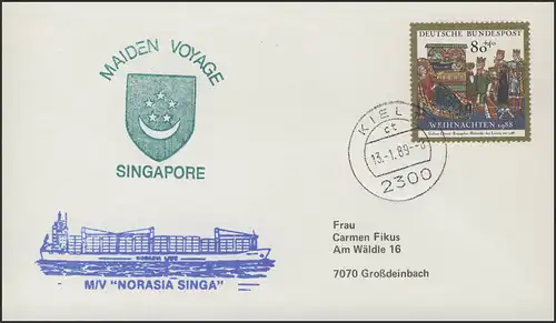 Erstfahrt Containerschiff M/V NORASIA SINGA, Kiel 23.1.89