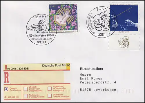 2024+2025 Weihnachten + Staatskapelle Dresden, MiF R-FDC zwei ESSt Bonn 12.12.89