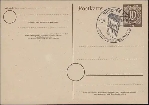 SSt MUNICH 2 - 18.9. 46 EXPORT SCHÄCH Bayer. Economie sur P 952