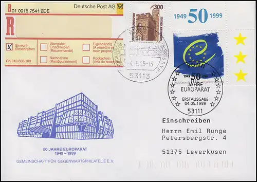 2049 Europarat, MiF R-FDC ESSt Bonn Sterne & 50 Jahre Europarat 4.5.1999
