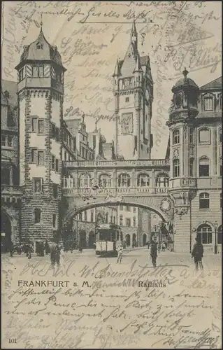 Ansichtskarte Frankfurt/M. Rathaus, Frankfurt-Sachsenhausen 6.2.05 n. Würzburg 