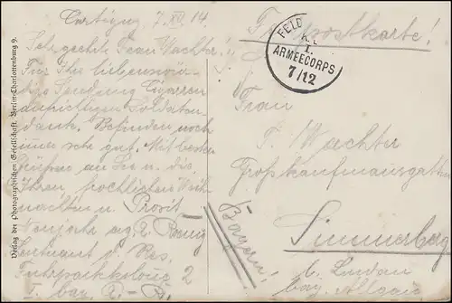 Poste de terrain AK Dans les tableaux de l'ennemi Pays de Werner, K.K. I. ARMEECORPS 7.12.1914