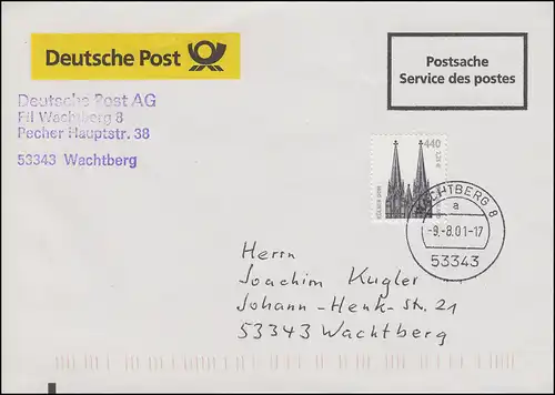 2206 SWK 440 Pf / 225 C. Kölner Dom EF auf Orts-Postsache ET-O WACHTBERG 9.8.01