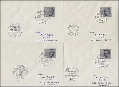 431-438 Attentat 20. Juli 1944 - 8 Einzelmarken auf 8 Briefen fast alle mit SSt