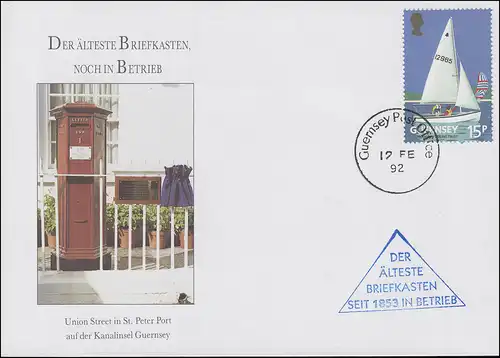 Bijoux-Bf. La plus ancienne boîte aux lettres depuis 1853 en service sur GUERNSEY 12.2.1992