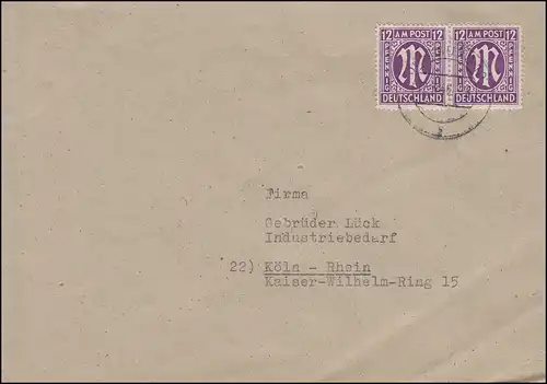 AM-Post 12 Pf Paar MeF Brief Dominitwerke DORTMUND 10 - 12.3.1946 nach Köln