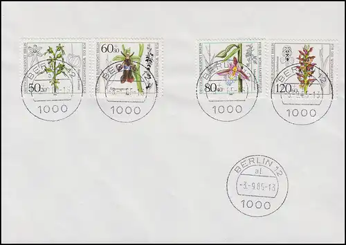 724-727 Wofa Orchidées 1984 - Set sur enveloppe en blanc BERLIN 3.9.85