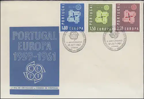 Portugal 907-909 EUROPA / CEPT 1961 - Satz auf Schmuck-FDC LISBOA 18.9.1961