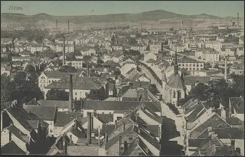 Ansichtskarte Zittau: Stadtpanorama mit Zittauer Gebirge, Zittau 27.12.1911