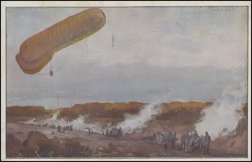 Gemälde-AK Schulze: Beobachtung der Artilleriewirkung durch Fesselballon, ungbr.