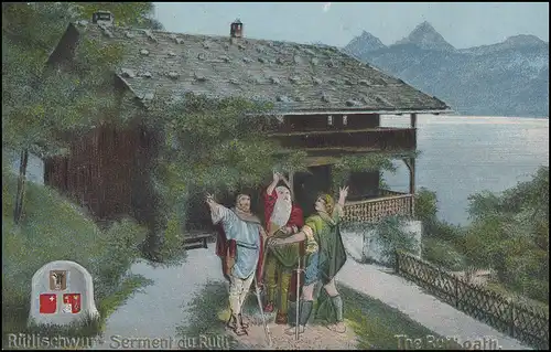 Ansichtskarte Der Rütlischwur / Schiller-Zitat, EF BASEL 5..12.1909 nach Altona