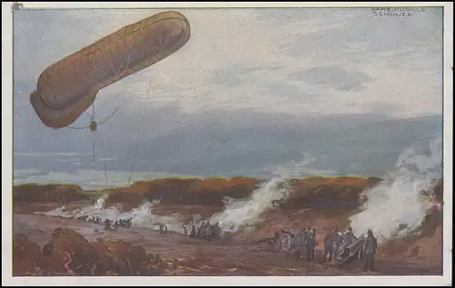 Gemälde-AK Schulze: Fesselballon, die Artilleriewirkung beobachtend, ungebraucht