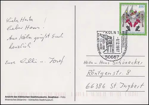 1903 Kölner Karneval, EF auf Ansichtskarte Zeughaus SSt Köln Stadtmuseum 9.12.97