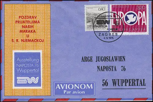 Yougoslavie: EUROPE Helsinki 1975, carte de bijoux MiF NAPOSTA'76, Zagreb 6.4.1976