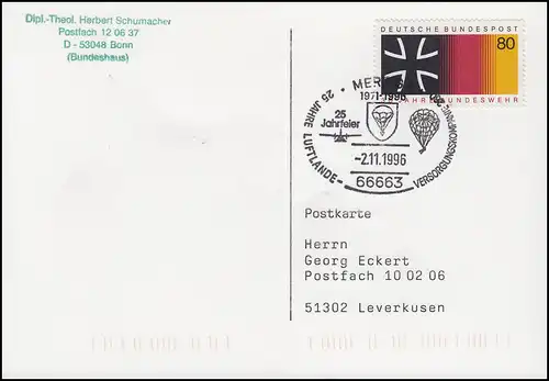 1266 Bundeswehr Postkarte SSt Merzig Airlande-Companies d'approvisionnement 2.11.1996
