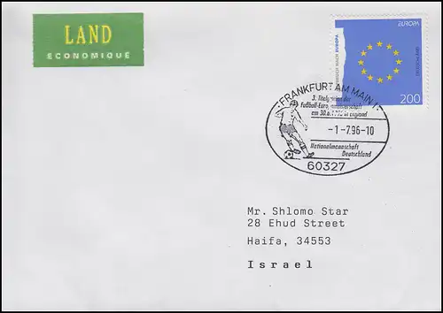 1791 Europa & Freiheit, EF Bf SSt Frankfurt Gewinn Fußball-EM 1.7.96 nach Israel