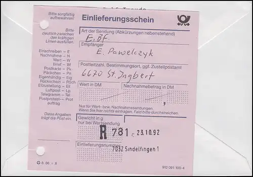 1615 protection de l'environnement sauvetage forêt tropicale MiF R-Bf SSt Sindelfingen Oiseaux 23.10.1992