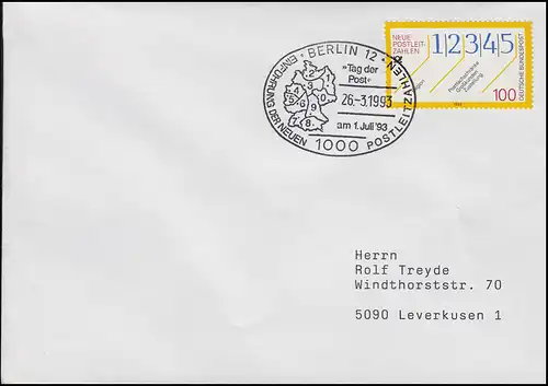 1659 Neue Postleitzahlen EF Bf SSt Berlin PLZ 0 bis 9 & Tag der Post 26.3.1993