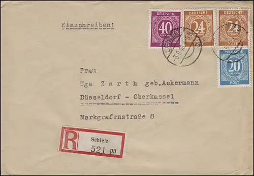 924+925+929 chiffres-MiF R-Bf. SCHLEIZ 3.9.46 selon DUSSELDORF-OBERCASSEL 18.9.46