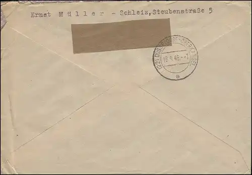 924+925+929 chiffres-MiF R-Bf. SCHLEIZ 3.9.46 selon DUSSELDORF-OBERCASSEL 18.9.46