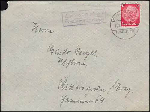 Le courrier de Carolathal sur Schwarzenberg (Erzbeg) sur lettre SCHWARZENBERG 11.10.35