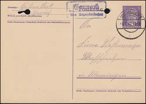 Landpost Gennach über SCHWABMÜNCHEN 6.5.42 auf Postkarte P 299I