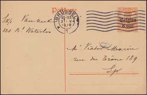 Censure Belgique Carte postale P 10II comme carte postale locale BRUXELLES 31.5.1918