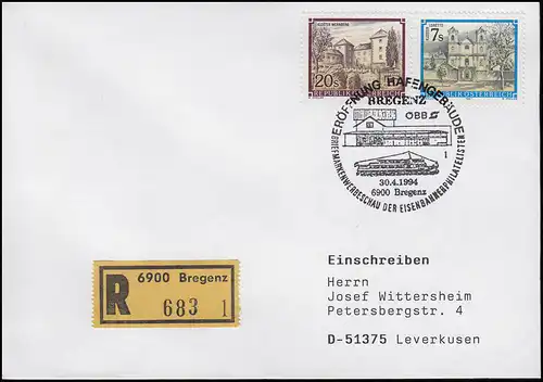 Ouverture de la ferme portuaire Bregenz & Rail Philatélie, R-Bf. SSt Breganz 30.4.1994