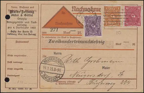 Posthorn-Mischfrankatur NN-Karte Maler-Zeitung LEIPZIG 13.1.23 nach Neugersdorf