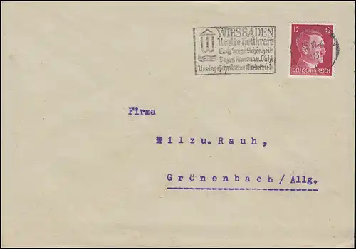 Tampon publicitaire Wiesbaden - Ancien pouvoir curatif contre les rhumatismes, goutte ... Lettre 25.10.41